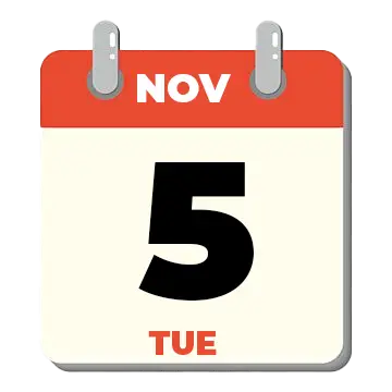 calendar icon to represent the date of the corresponding event hosted at the hayes cafe and bar, this calendar is for the date tuesday 5th november 2024